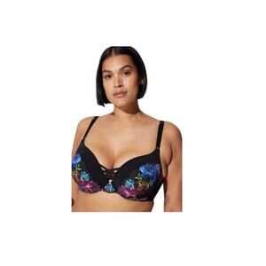 Torrid Curve 360 Back Smoothing Push Up Plunge Bra Floral Womens 40DD Black Lace